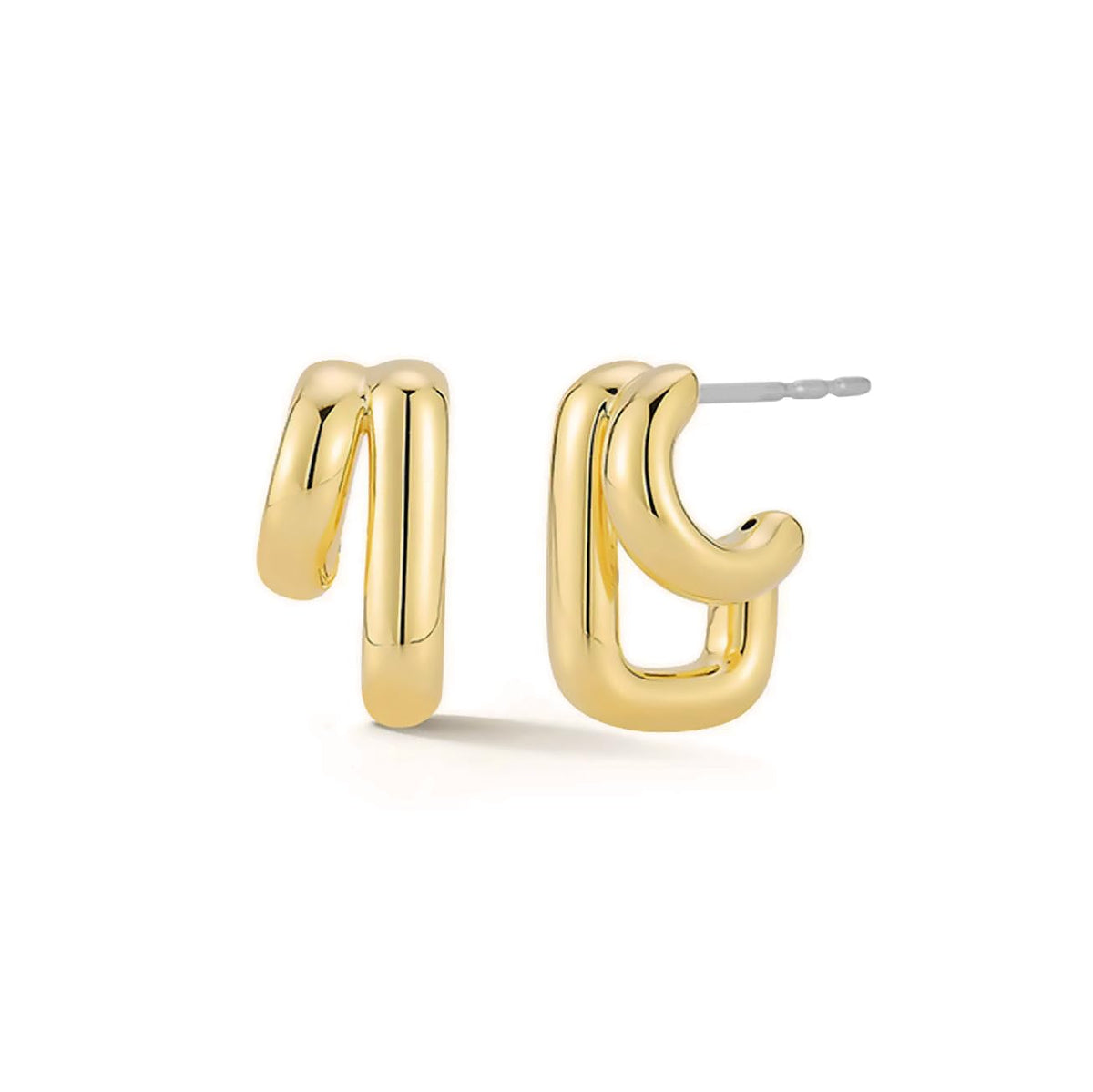 Obidos 14K Gold Plated Illusion Stud Earrings for Women | Triple Huggie Hoop Earrings for One Hole| Trendy Simple Hypoallergenic Fashion Accessories Gold Jewelry Gifts for Womens