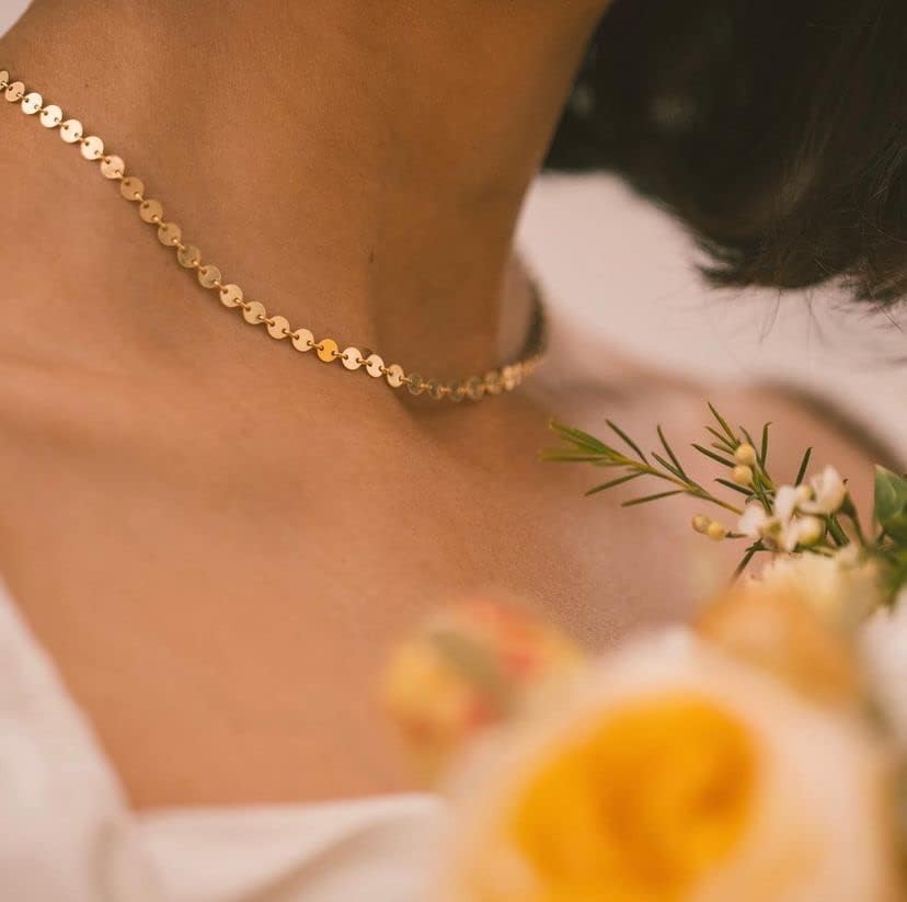 CHESKY 14K Gold Plated Silver Dainty Satellite Choker Necklace for Women
