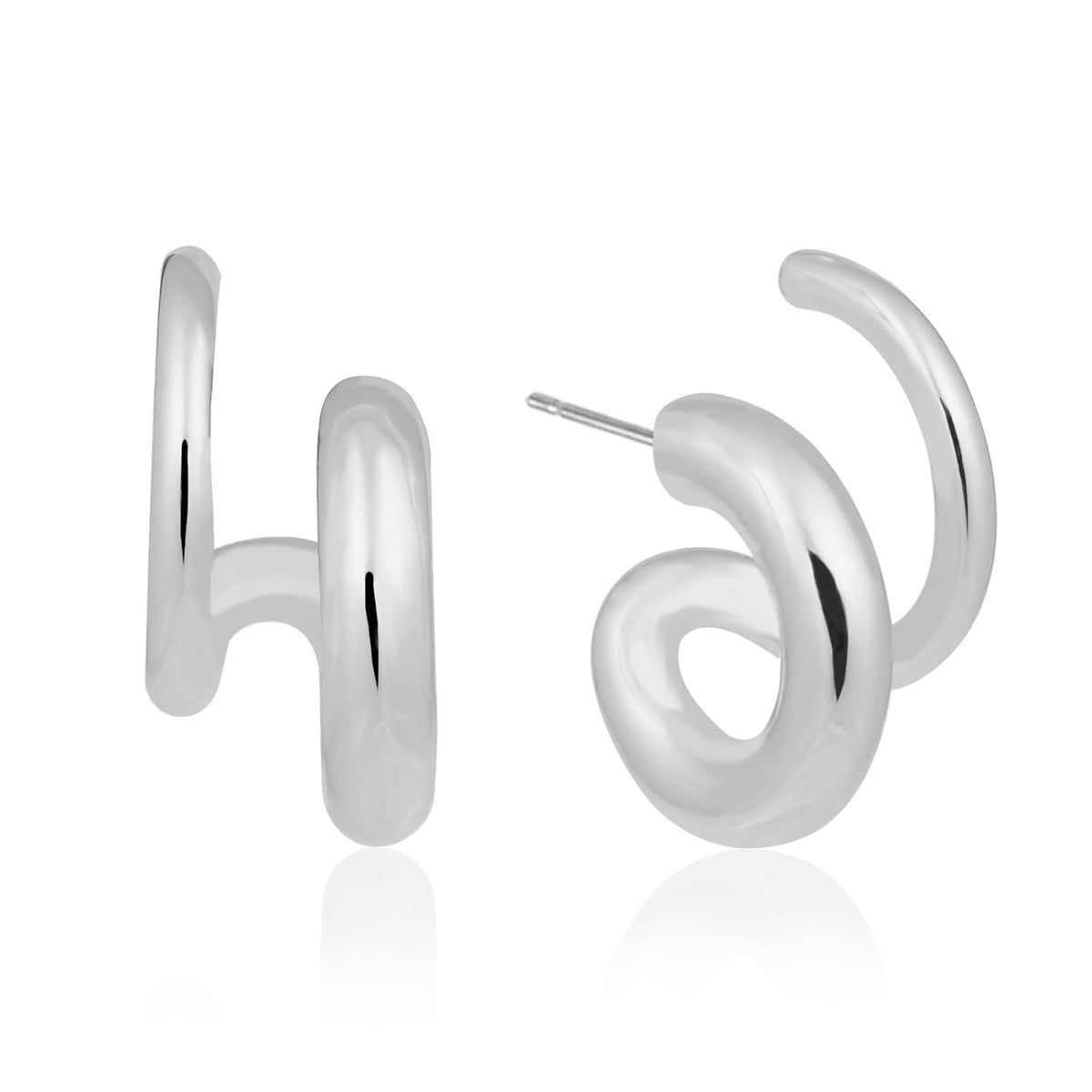 Obidos 14K Gold Plated Illusion Stud Earrings for Women | Triple Huggie Hoop Earrings for One Hole| Trendy Simple Hypoallergenic Fashion Accessories Gold Jewelry Gifts for Womens