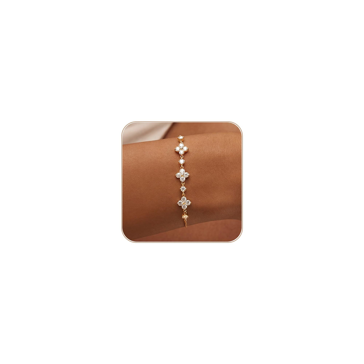 Dainty Clover Bracelets for Women, 14K Gold/Silver Plated Cubic Zirconia Waterproof Charm Chain Bracelet Trendy Beach Summer Adjustable Link Bracelet Fashion Jewelry Gift