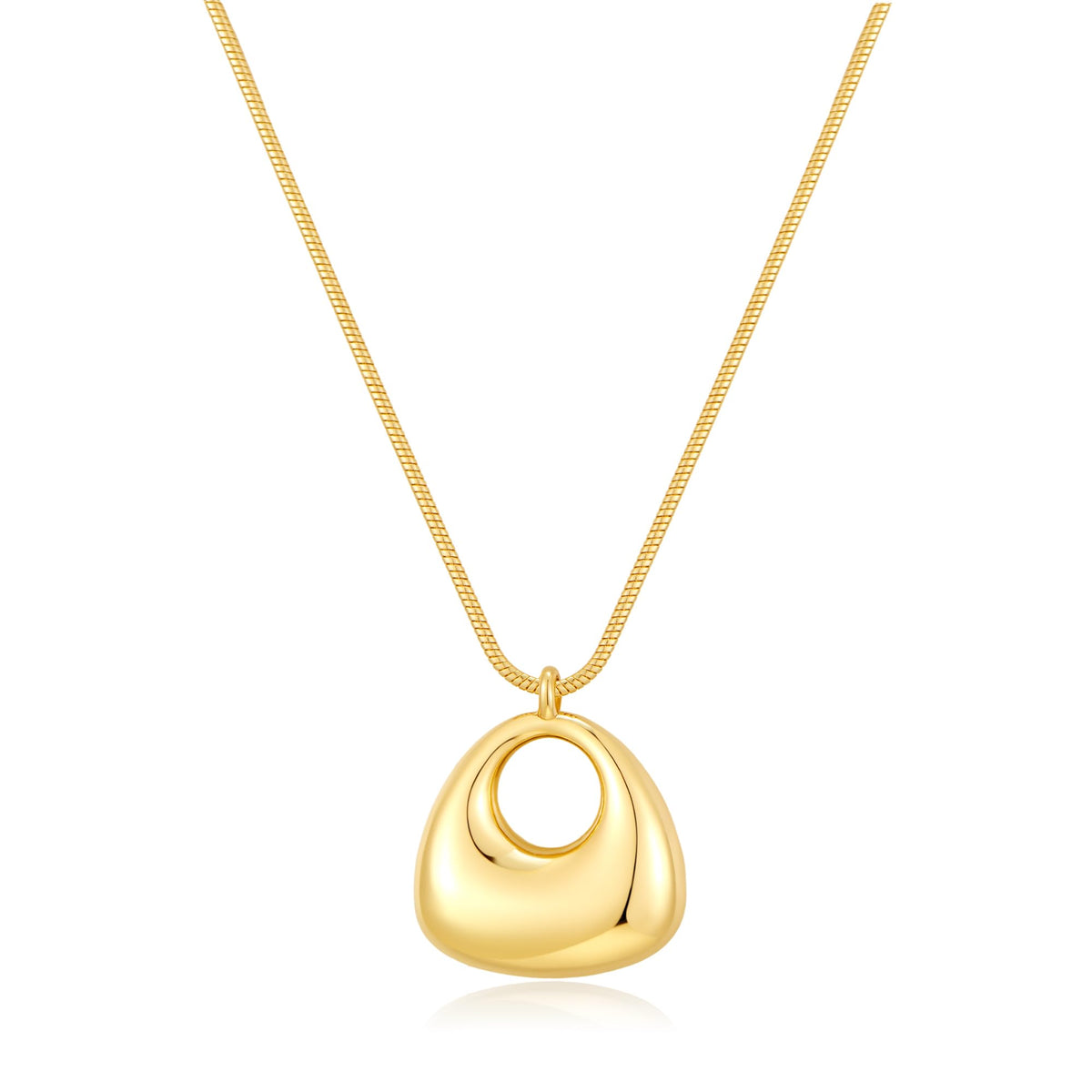 Gold Tone Irregular Oval Pendant Necklace for Women, Minimalist Chunky Snake Chain Necklace, Dainty 14K Gold Plated Statement Long Necklace