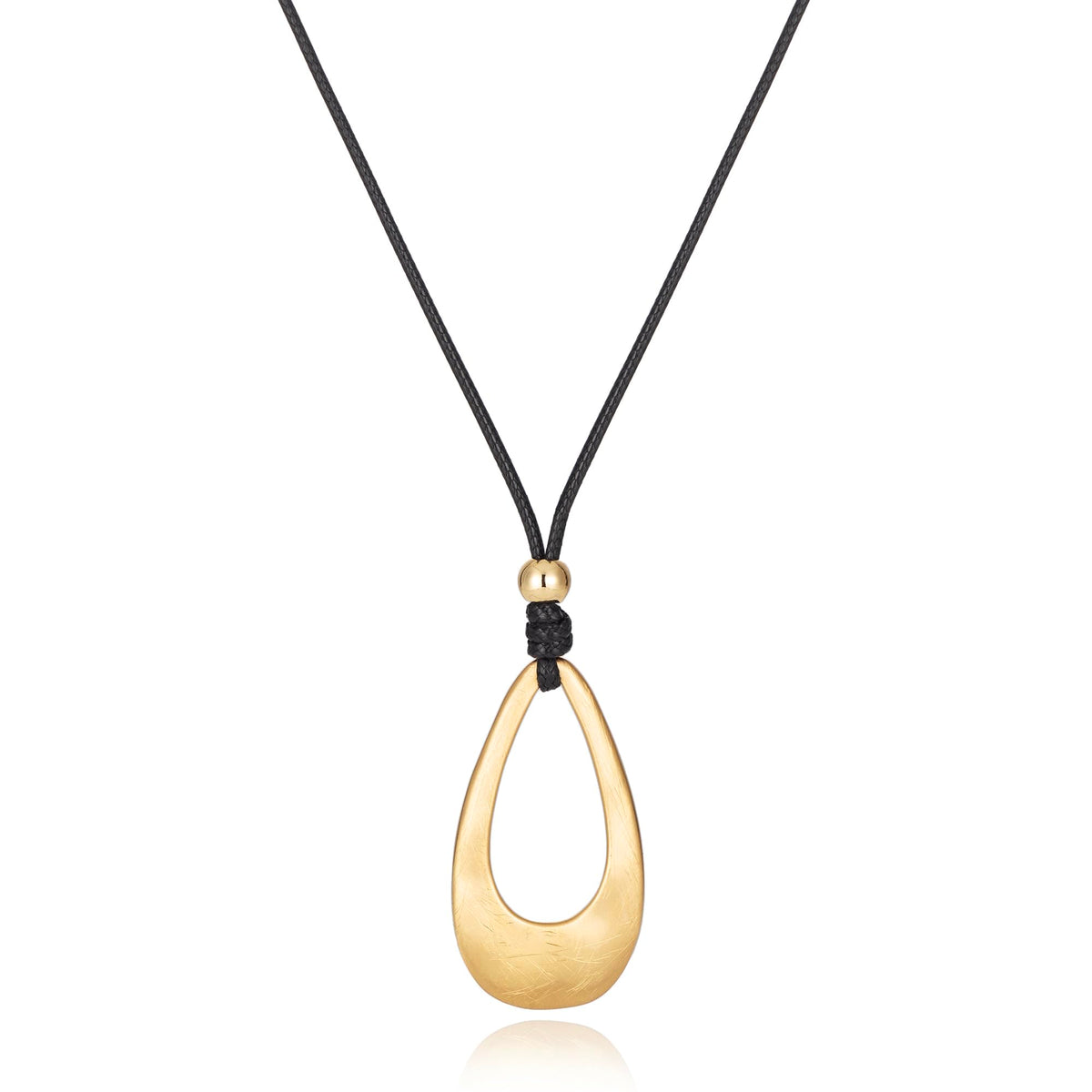 Brushed Gold Plated Classic Teardrop Pendant Long Necklace for Women, Adjustable Length Brown Wax Cord Sweater Chain Fashion Jewelry Gifts