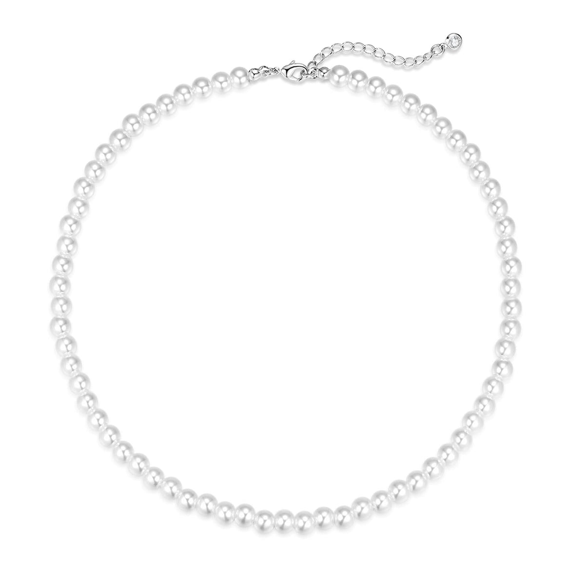 Zeffy Pearl Necklace 4MM/6MM/8MM Dainty Round Imitation Pearl Choker Necklace Wedding Pearl Necklace Delicate Jewelry for Women Simple Bridesmaid Jewelry Gifts
