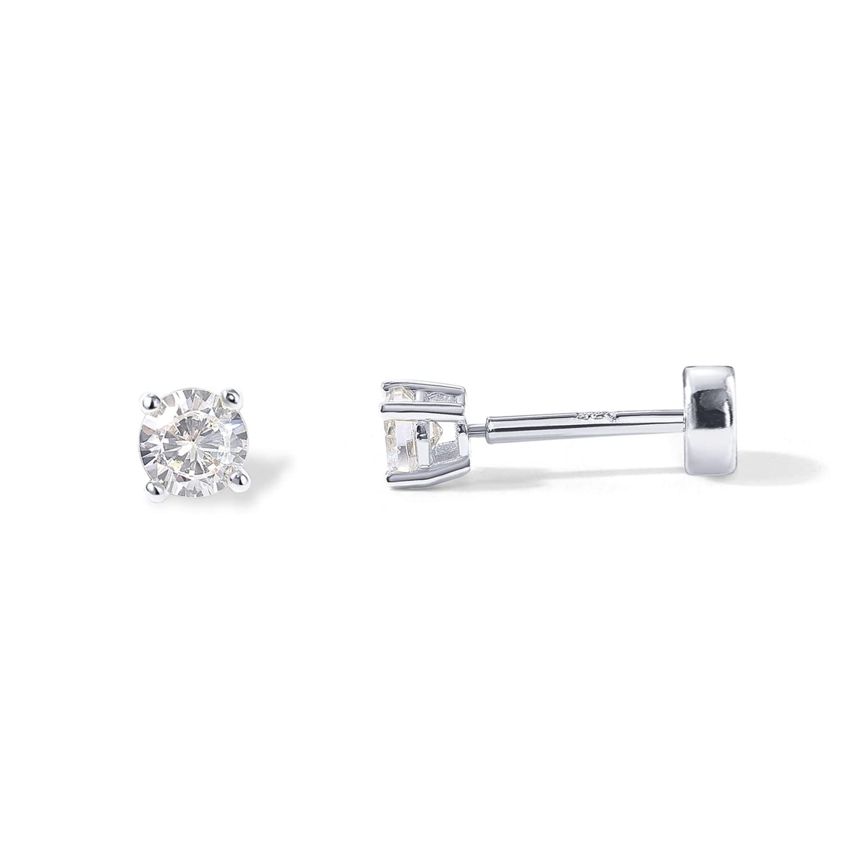 PAVOI Flat Back Stud Earrings for Women, 14K Gold Plated CZ Cartilage Studs