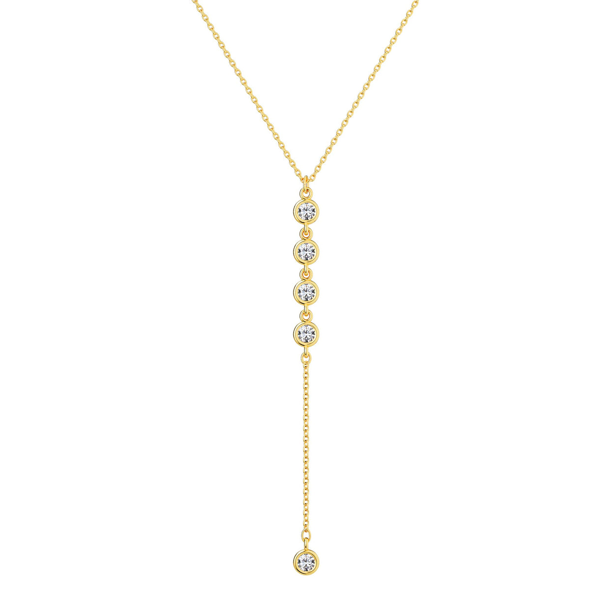 Foxgirl Lariat Gold Necklace for Women, Dainty Long Necklace 14k Gold Plated/Silver Y-Shaped Pendant Necklace Trendy Layered Cz Beaded Chain Drop Necklaces Simple Gold Jewelry For Women Gift