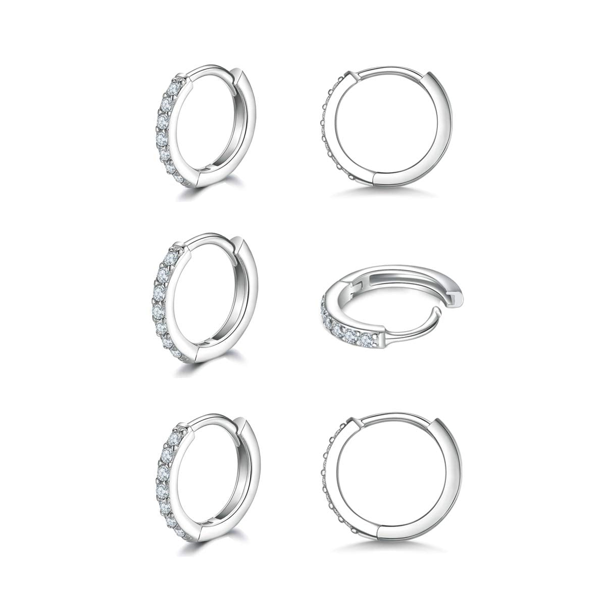 3 Pairs 925 Sterling Silver Small Hoop Earrings for Women Men