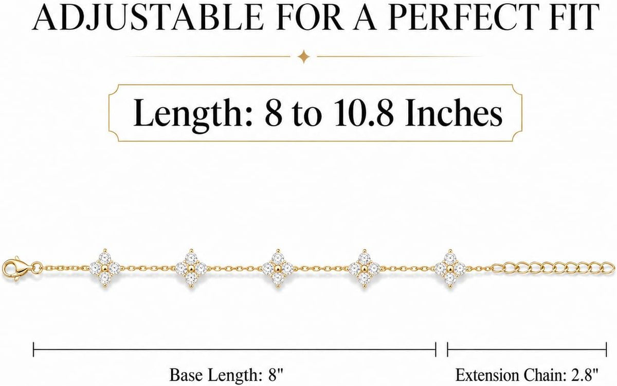 14K Gold Plated Clover Anklets for Women, Dainty CZ Floral Layered Ankle Bracelets, Waterproof Summer Beach Foot Jewelry Gifts for Women