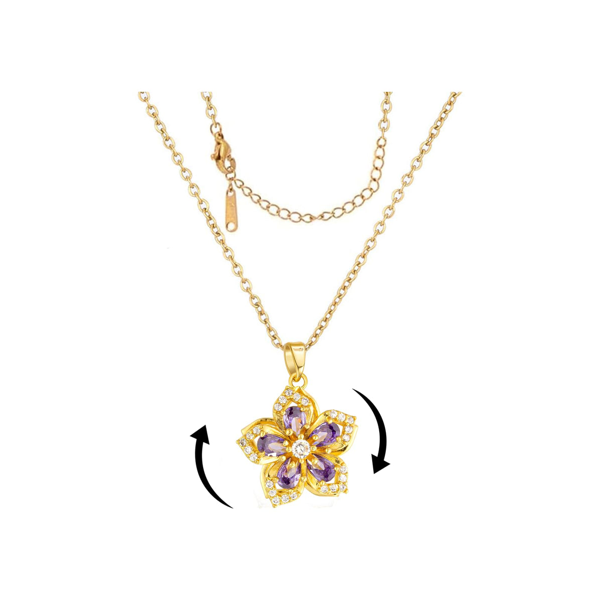 Necklace for Women Gold Flower Fidget Necklace Rotatable Crystal Silver Blossom Pendant Necklaces Adjustable Spinning Fidget Necklaces Redbud Flower Choker Funny Gift Jewelry