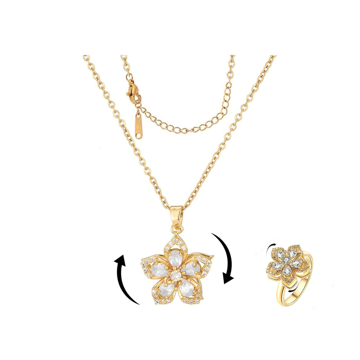 Necklace for Women Gold Flower Fidget Necklace Rotatable Crystal Silver Blossom Pendant Necklaces Adjustable Spinning Fidget Necklaces Redbud Flower Choker Funny Gift Jewelry