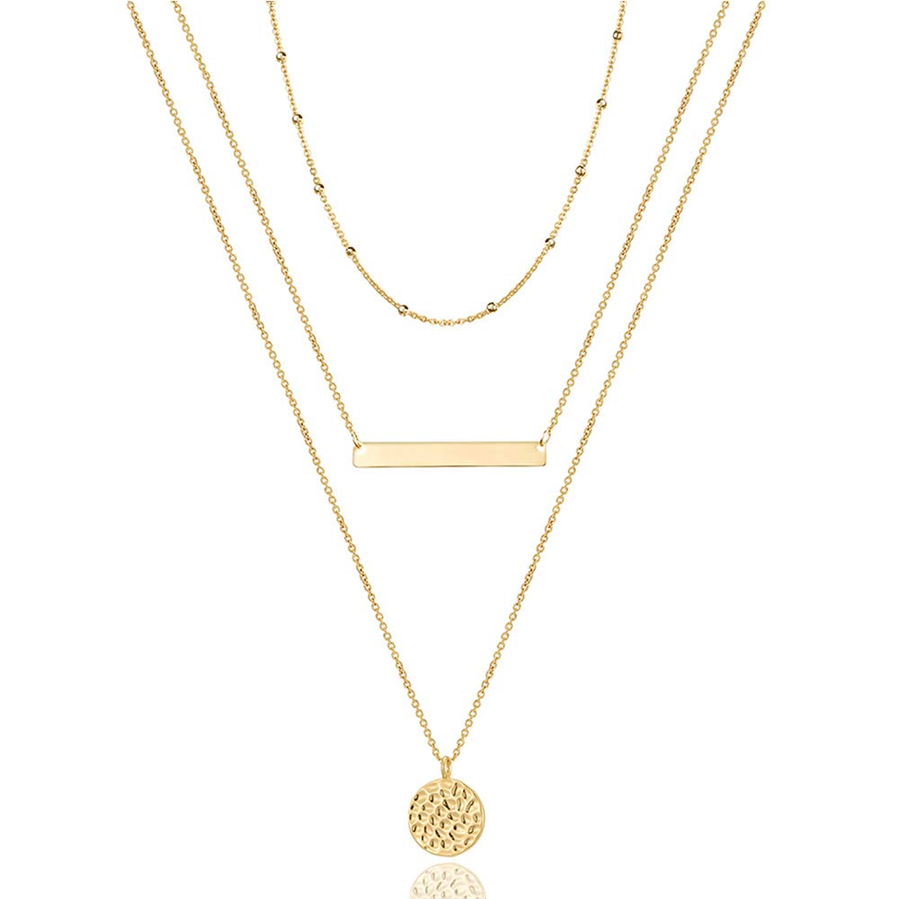 Turandoss Dainty Layered Choker Necklace, Handmade Y Pendant Necklace Multilayer Bar Disc Necklace Adjustable Layering Choker Necklaces for Women