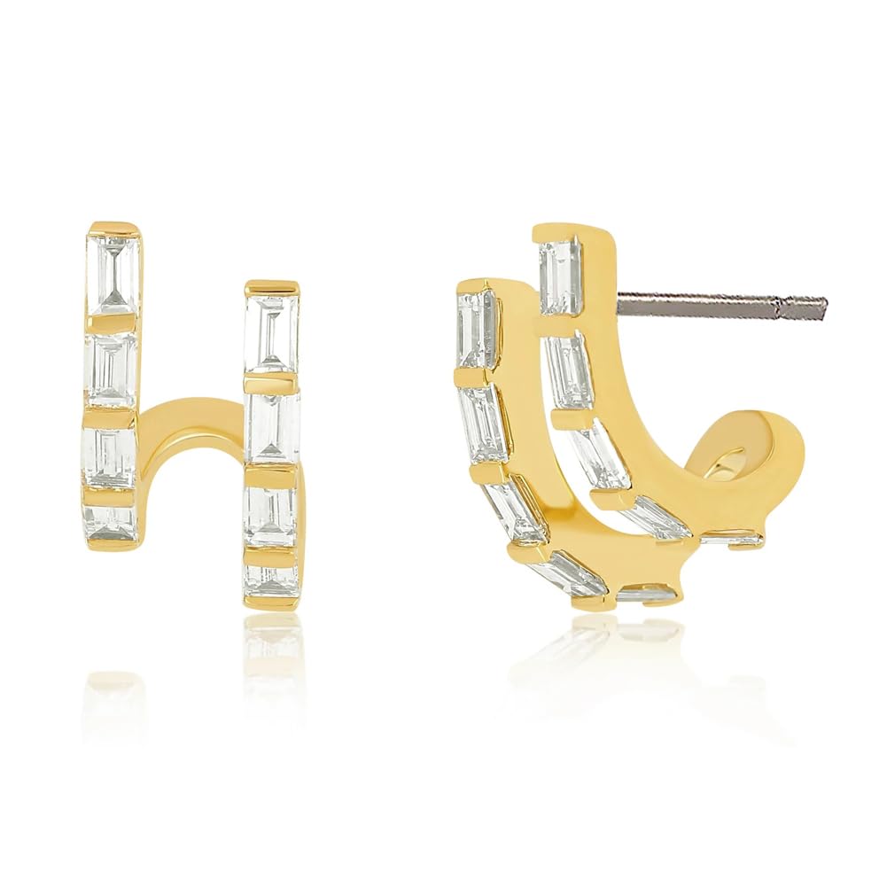 Obidos 14K Gold Plated Illusion Stud Earrings for Women | Triple Huggie Hoop Earrings for One Hole| Trendy Simple Hypoallergenic Fashion Accessories Gold Jewelry Gifts for Womens