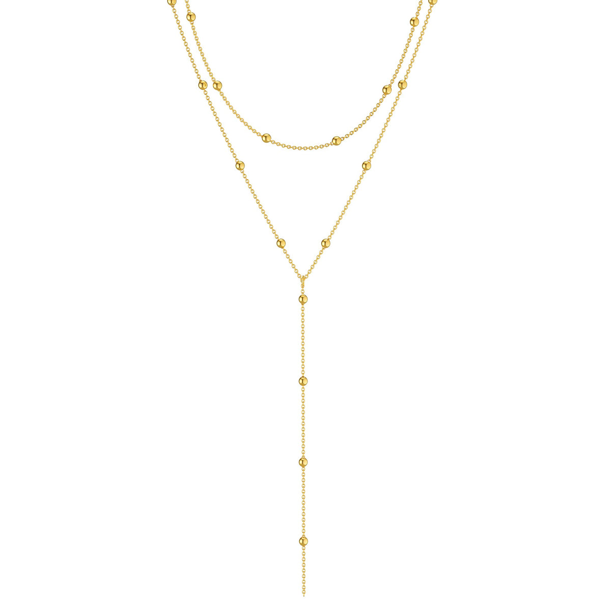 Foxgirl Lariat Gold Necklace for Women, Dainty Long Necklace 14k Gold Plated/Silver Y-Shaped Pendant Necklace Trendy Layered Cz Beaded Chain Drop Necklaces Simple Gold Jewelry For Women Gift