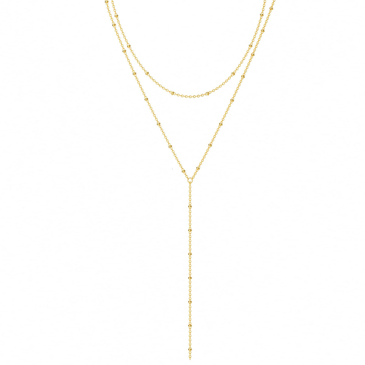 Foxgirl Lariat Gold Necklace for Women, Dainty Long Necklace 14k Gold Plated/Silver Y-Shaped Pendant Necklace Trendy Layered Cz Beaded Chain Drop Necklaces Simple Gold Jewelry For Women Gift