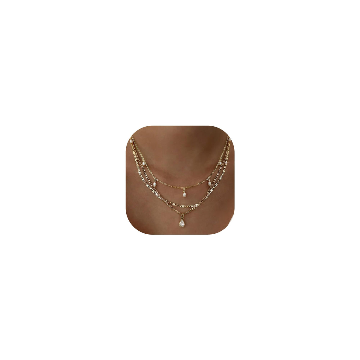 Layered Gold Necklaces for Women, 14K Plated Dainty Stackable Pendant Set