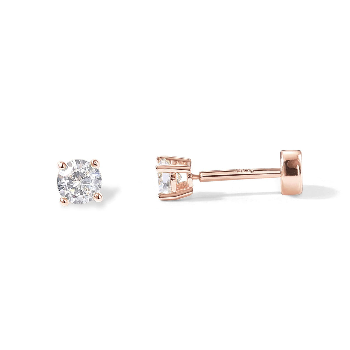 PAVOI Flat Back Stud Earrings for Women, 14K Gold Plated CZ Cartilage Studs