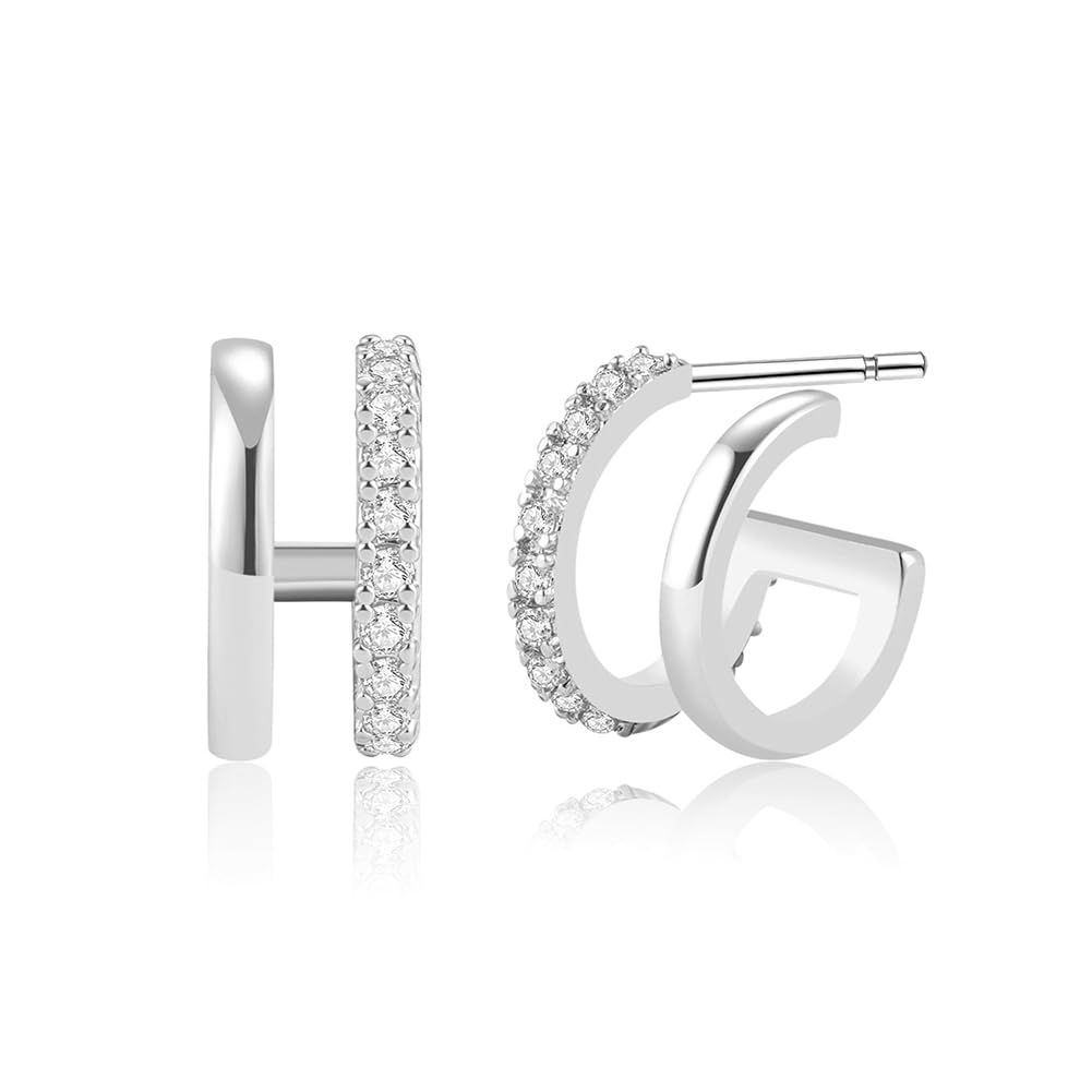 Obidos 14K Gold Plated Illusion Stud Earrings for Women | Triple Huggie Hoop Earrings for One Hole| Trendy Simple Hypoallergenic Fashion Accessories Gold Jewelry Gifts for Womens