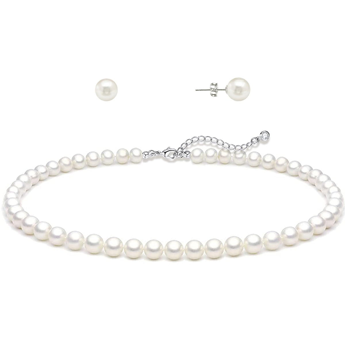 Zeffy Pearl Necklace 4MM/6MM/8MM Dainty Round Imitation Pearl Choker Necklace Wedding Pearl Necklace Delicate Jewelry for Women Simple Bridesmaid Jewelry Gifts