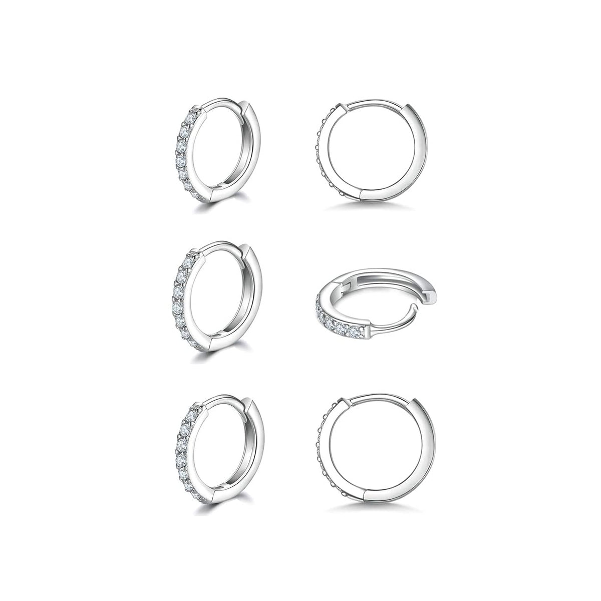 3 Pairs 925 Sterling Silver Small Hoop Earrings for Women Men
