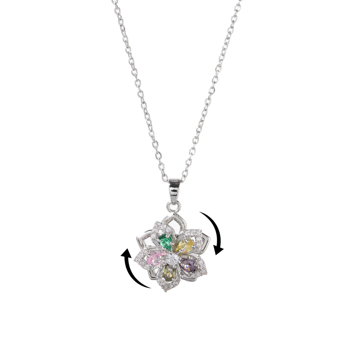Necklace for Women Gold Flower Fidget Necklace Rotatable Crystal Silver Blossom Pendant Necklaces Adjustable Spinning Fidget Necklaces Redbud Flower Choker Funny Gift Jewelry