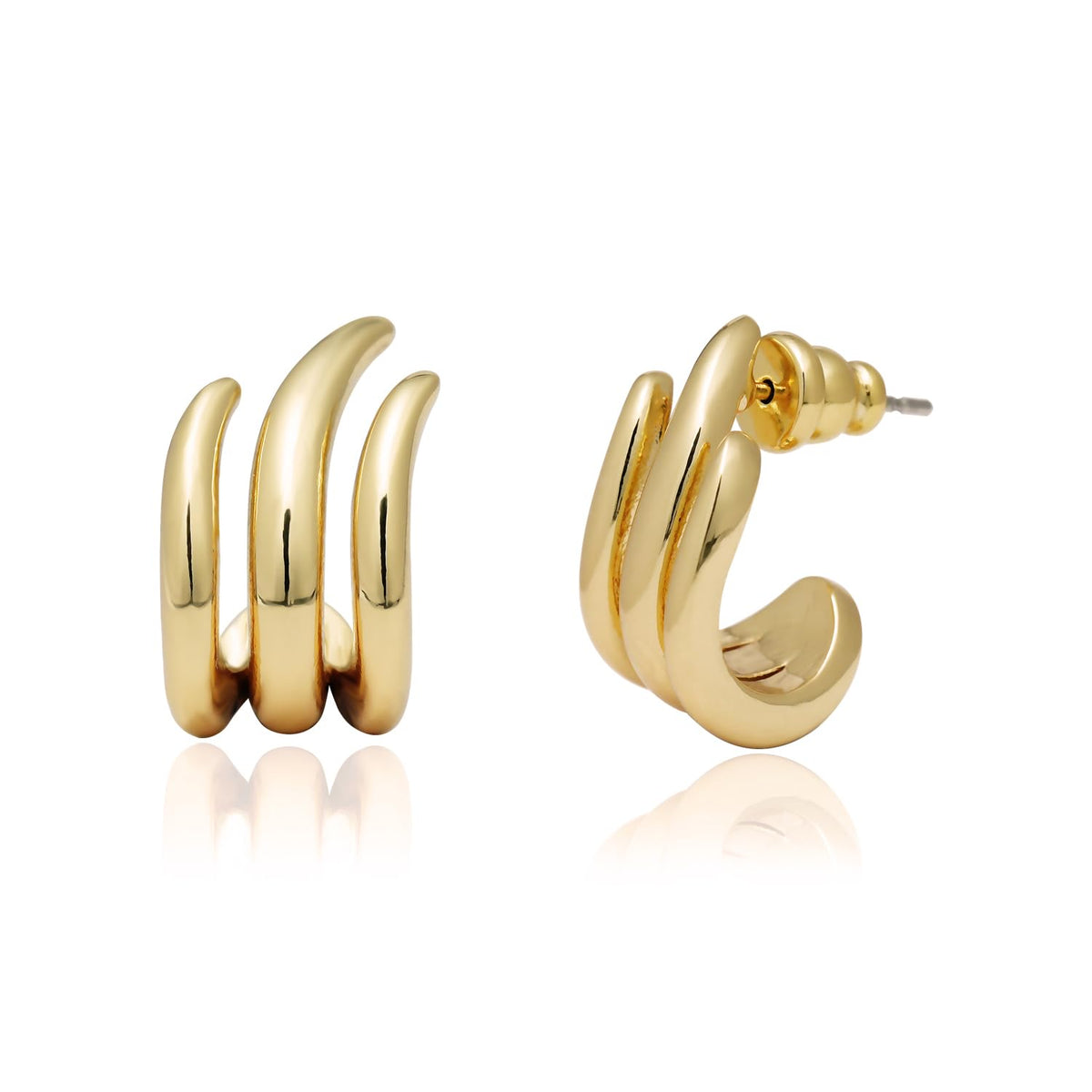 Obidos 14K Gold Plated Illusion Stud Earrings for Women | Triple Huggie Hoop Earrings for One Hole| Trendy Simple Hypoallergenic Fashion Accessories Gold Jewelry Gifts for Womens