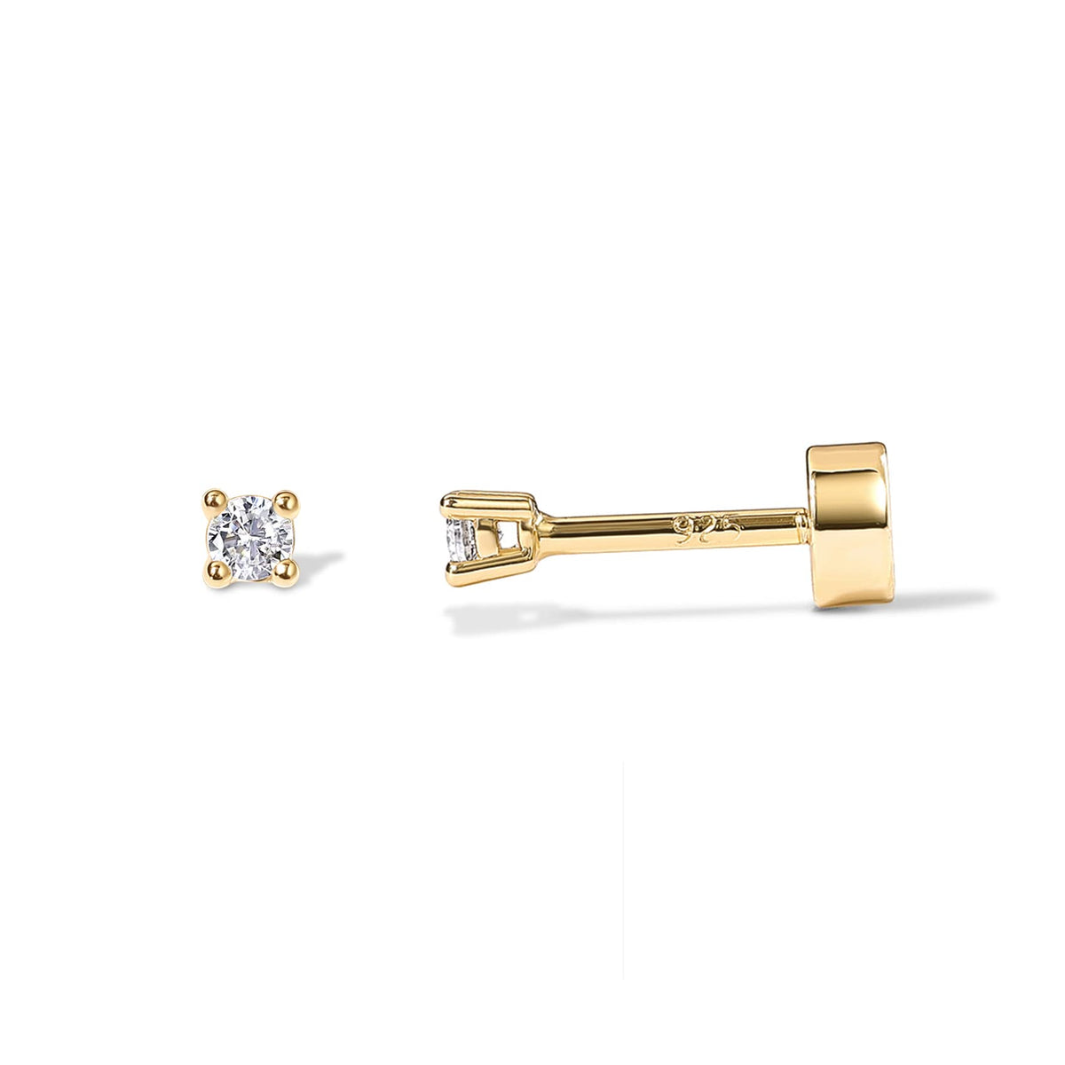 PAVOI Flat Back Stud Earrings for Women, 14K Gold Plated CZ Cartilage Studs