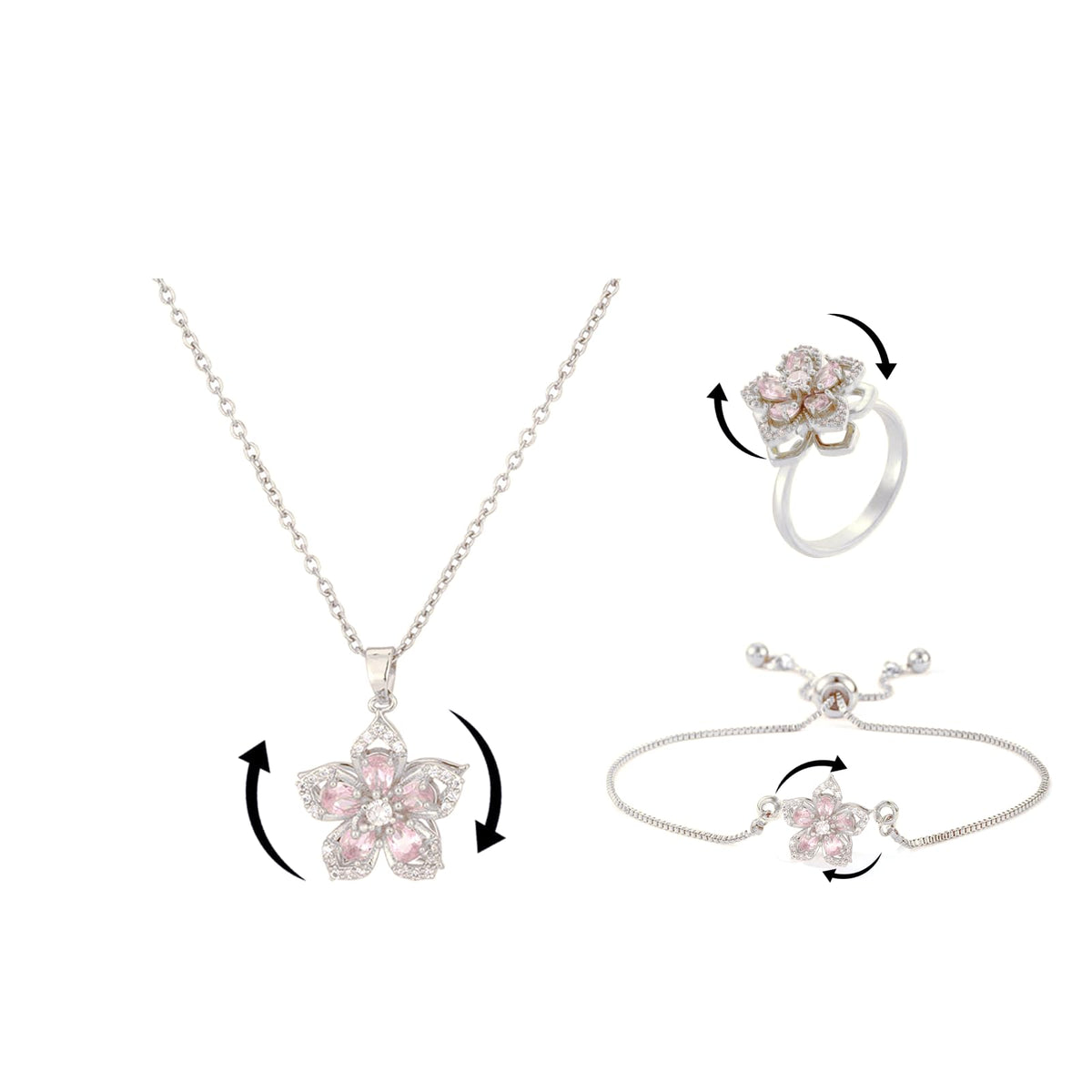 Necklace for Women Gold Flower Fidget Necklace Rotatable Crystal Silver Blossom Pendant Necklaces Adjustable Spinning Fidget Necklaces Redbud Flower Choker Funny Gift Jewelry