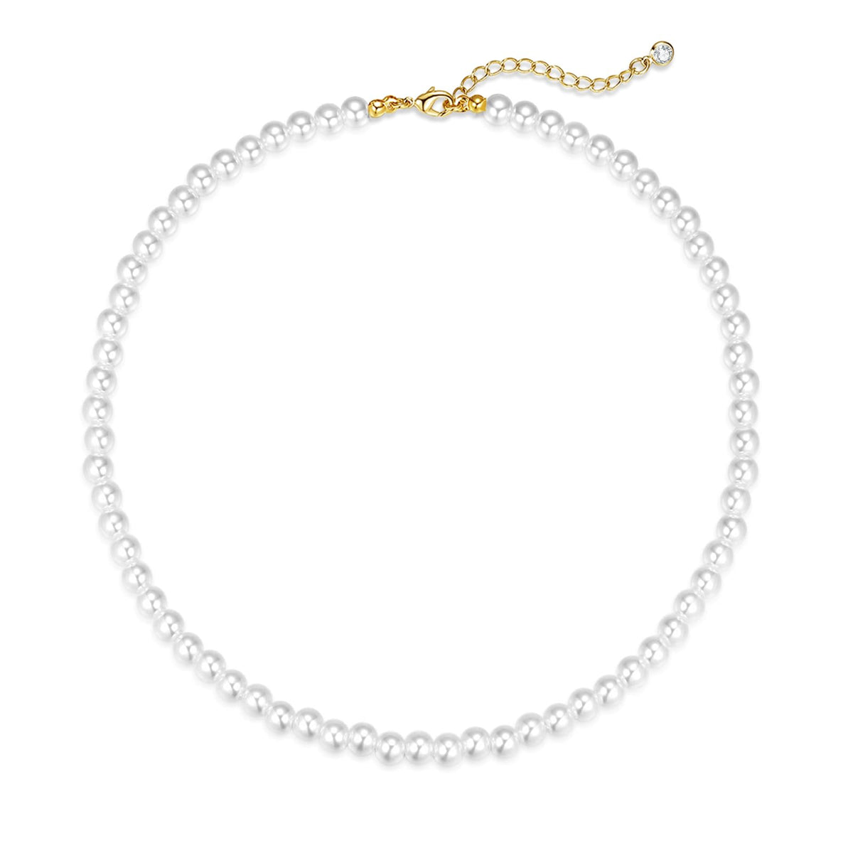 Zeffy Pearl Necklace 4MM/6MM/8MM Dainty Round Imitation Pearl Choker Necklace Wedding Pearl Necklace Delicate Jewelry for Women Simple Bridesmaid Jewelry Gifts