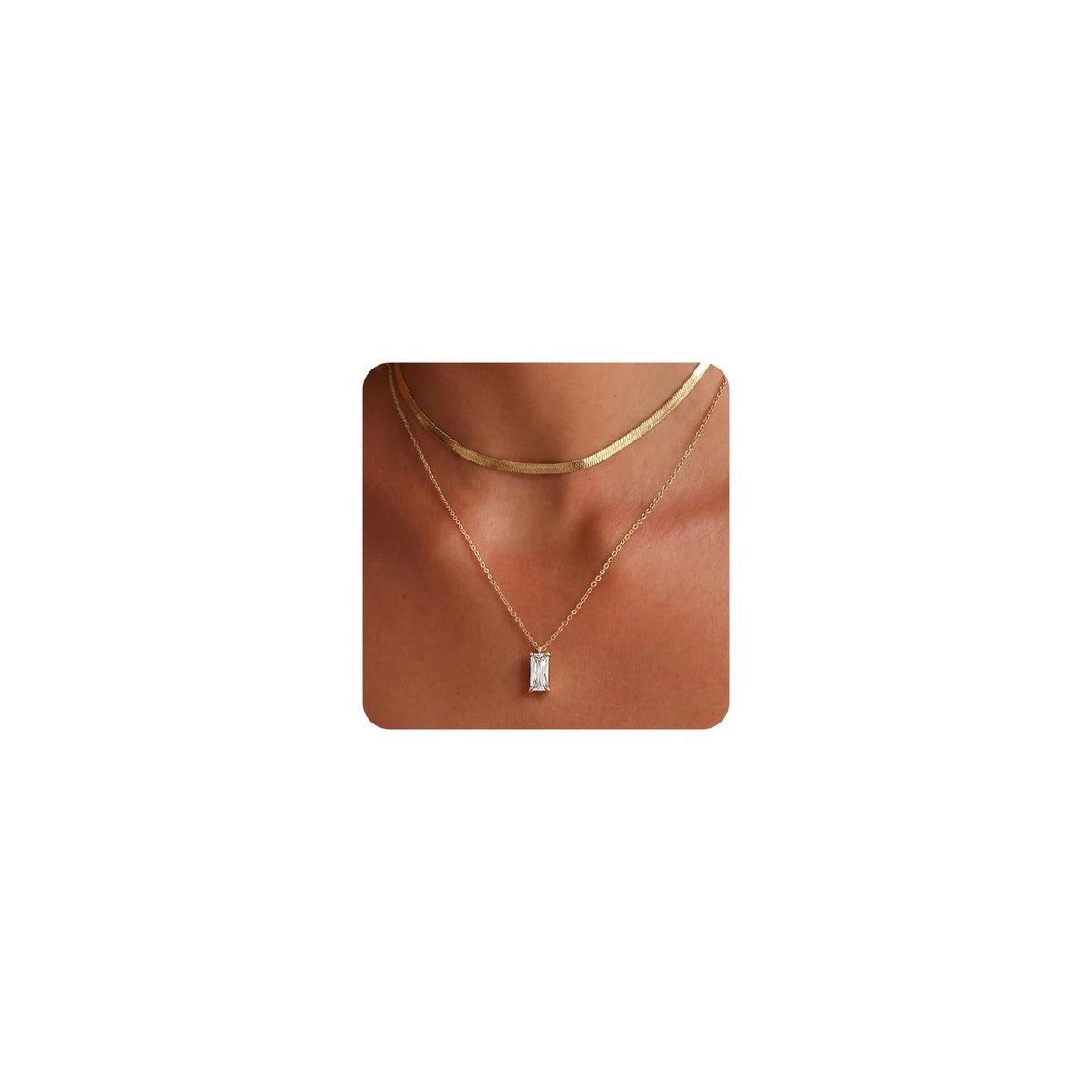 Tewiky Dainty 14k Gold Plated/Silver Cubic Zirconia Necklaces for Women