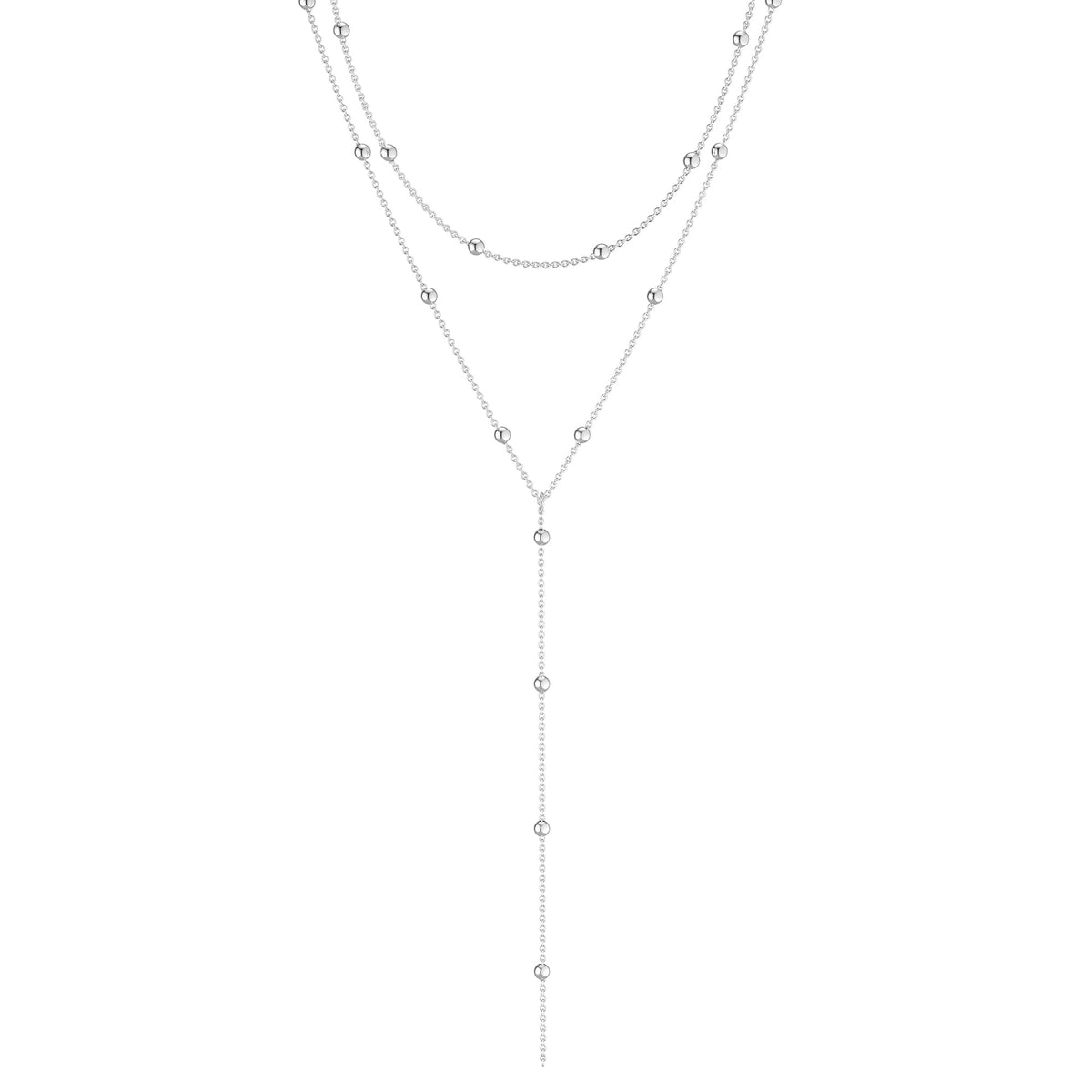 Foxgirl Lariat Gold Necklace for Women, Dainty Long Necklace 14k Gold Plated/Silver Y-Shaped Pendant Necklace Trendy Layered Cz Beaded Chain Drop Necklaces Simple Gold Jewelry For Women Gift