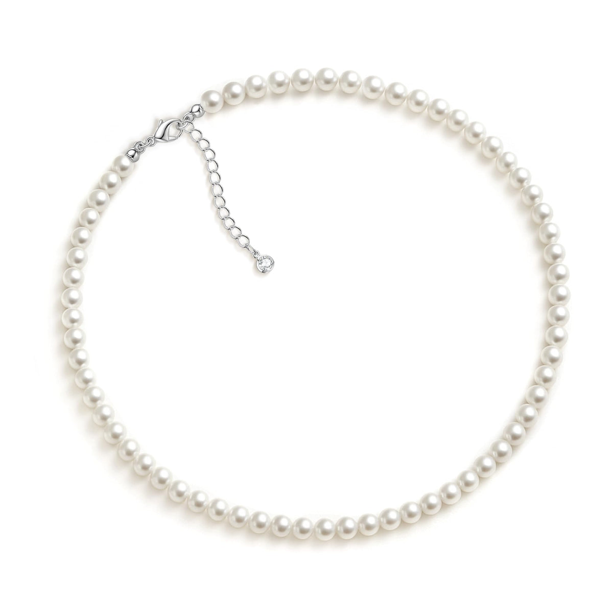 Zeffy Pearl Necklace 4MM/6MM/8MM Dainty Round Imitation Pearl Choker Necklace Wedding Pearl Necklace Delicate Jewelry for Women Simple Bridesmaid Jewelry Gifts