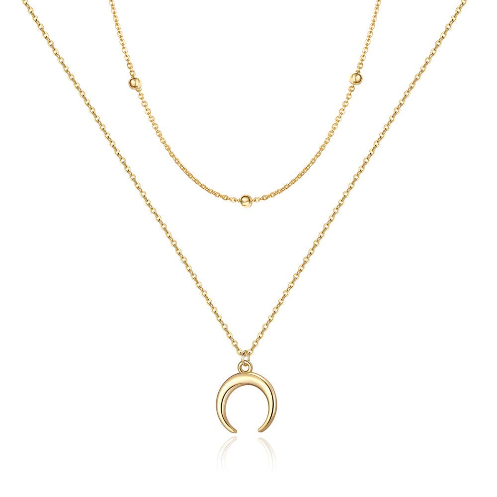 Turandoss Dainty Layered Choker Necklace, Handmade Y Pendant Necklace Multilayer Bar Disc Necklace Adjustable Layering Choker Necklaces for Women