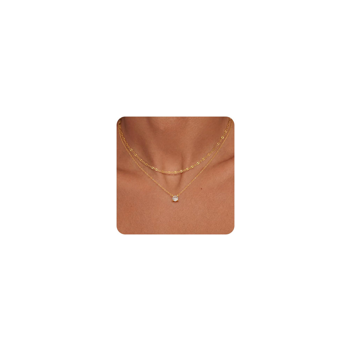 Tewiky Dainty 14k Gold Plated/Silver Cubic Zirconia Necklaces for Women