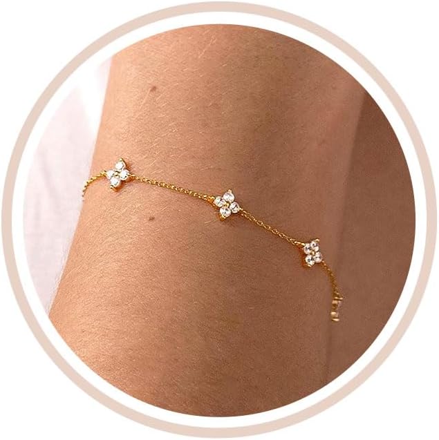 Gold Bracelets for Women Non Tarnish 14K Gold Plated Clover Bracelet