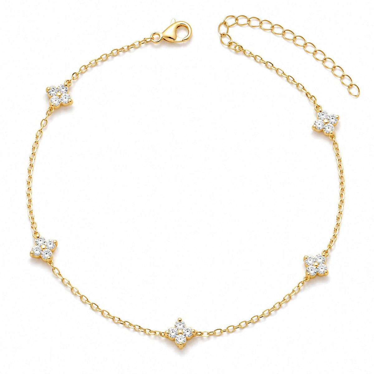 14K Gold Plated Clover Anklets for Women, Dainty CZ Floral Layered Ankle Bracelets, Waterproof Summer Beach Foot Jewelry Gifts for Women