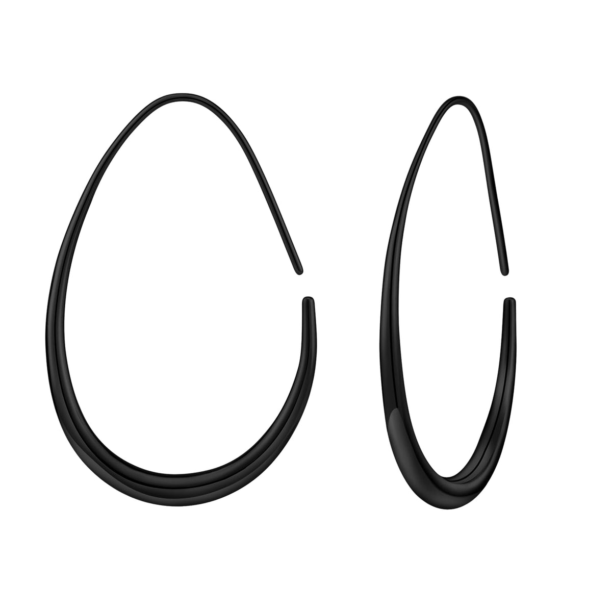 Lightweight Teardrop Hoop Earrings for Women - 14k Gold/White Gold Plated Large Oval Pull Through Hoop Earrings High Polished Statement Jewelry Gift for Women