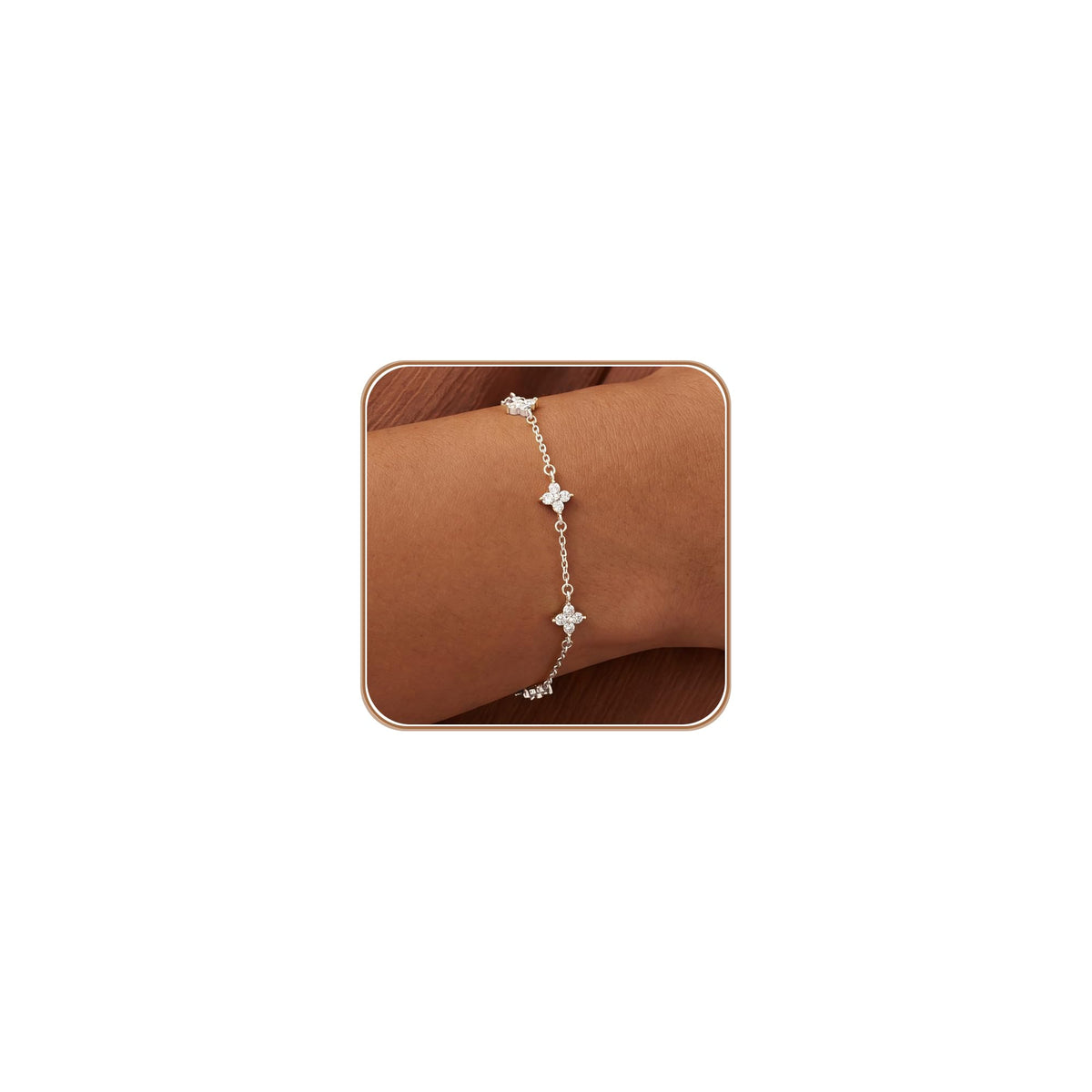 Dainty Clover Bracelets for Women, 14K Gold/Silver Plated Cubic Zirconia Waterproof Charm Chain Bracelet Trendy Beach Summer Adjustable Link Bracelet Fashion Jewelry Gift