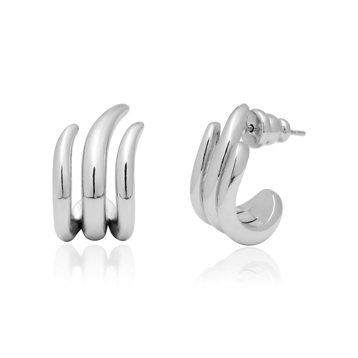 Obidos 14K Gold Plated Illusion Stud Earrings for Women | Triple Huggie Hoop Earrings for One Hole| Trendy Simple Hypoallergenic Fashion Accessories Gold Jewelry Gifts for Womens