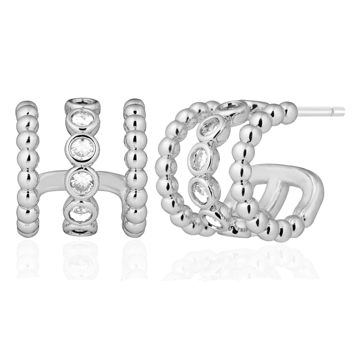 Obidos 14K Gold Plated Illusion Stud Earrings for Women | Triple Huggie Hoop Earrings for One Hole| Trendy Simple Hypoallergenic Fashion Accessories Gold Jewelry Gifts for Womens