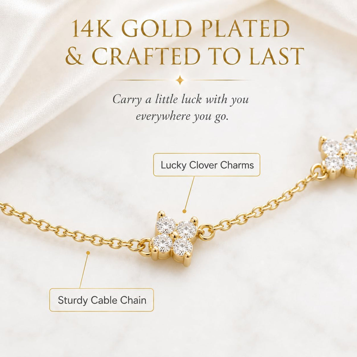 14K Gold Plated Clover Anklets for Women, Dainty CZ Floral Layered Ankle Bracelets, Waterproof Summer Beach Foot Jewelry Gifts for Women