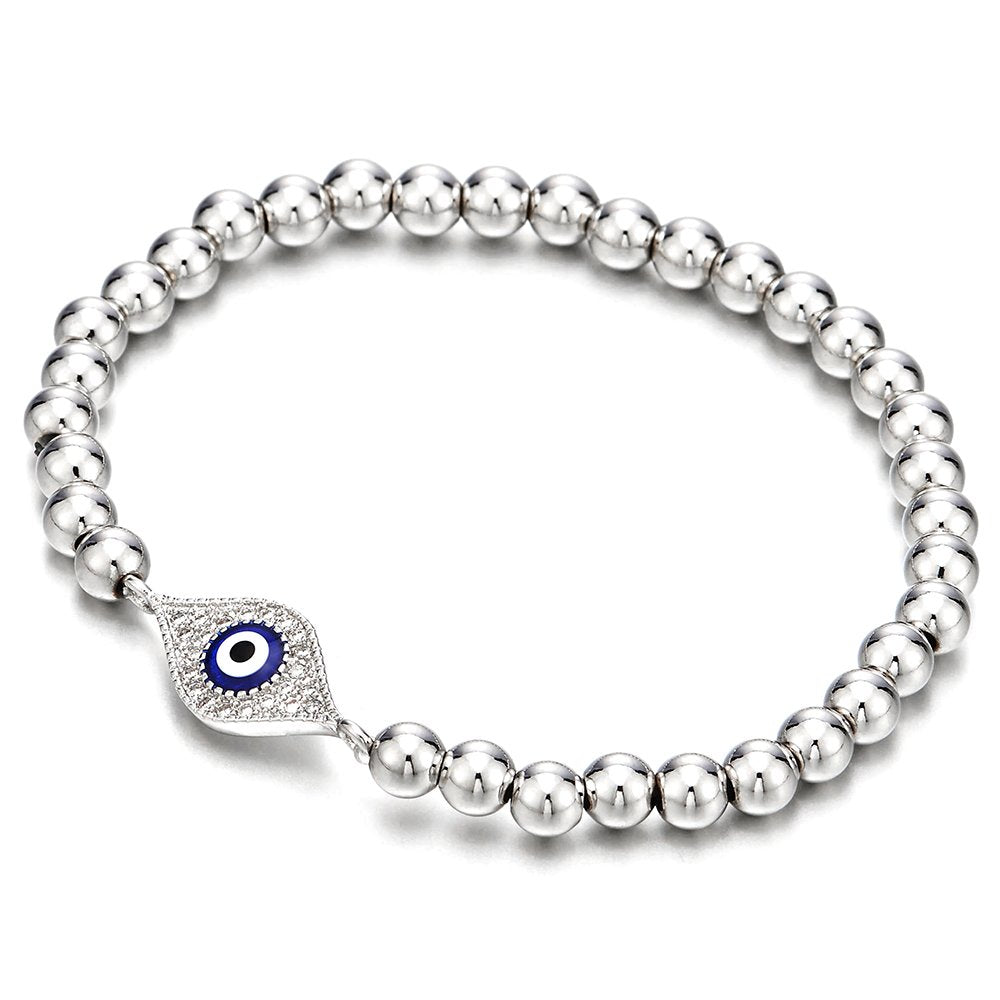 Beads Bracelet for Women Men with Cubic Zirconia Protection Evil Eye