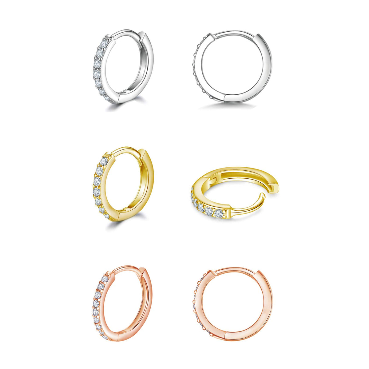 3 Pairs 925 Sterling Silver Small Hoop Earrings for Women Men