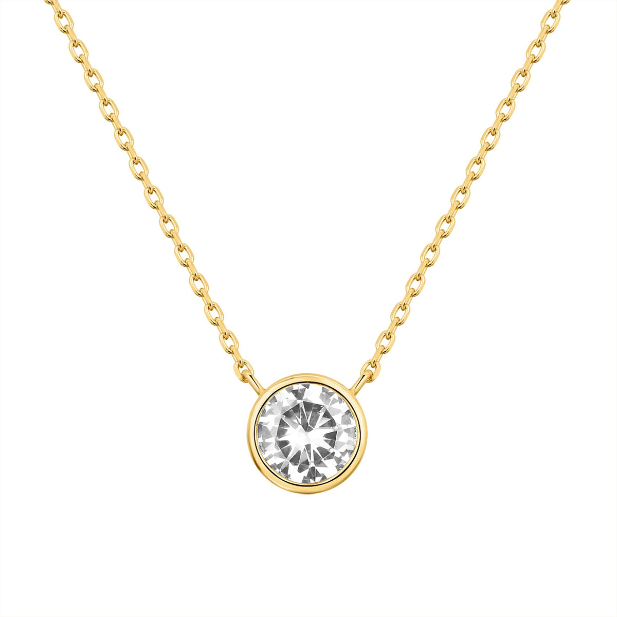 PAVOI 14K Gold Plated Bezel CZ Pendant Necklace for Women, Halo Choker