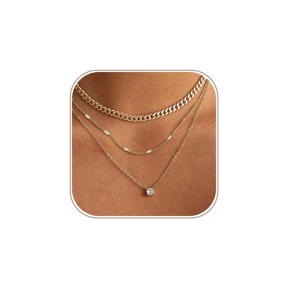Coshilta Layered Gold Necklaces for Women, 14K Plated Gold Sterling Silver Plated Dainty Pendant Necklace Set with Cubic Zirconia,Stackable Chain Choker,Trendy Personalized Jewelry Gift Non Tarnish