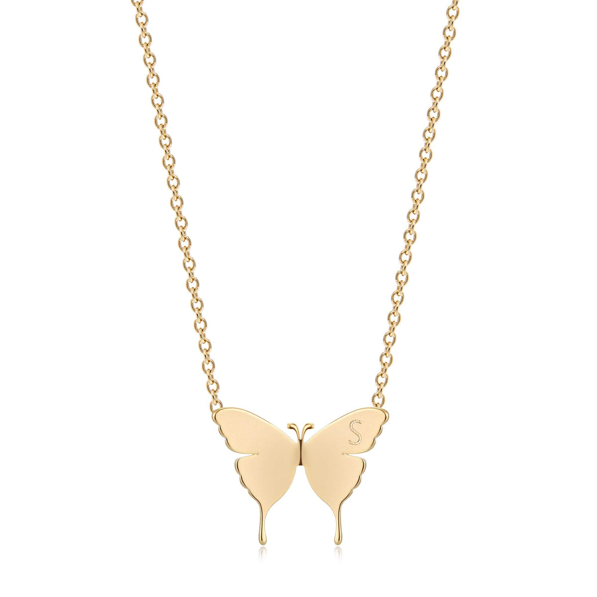 MEVECCO Dainty Polished Butterfly Initial Necklace for Women