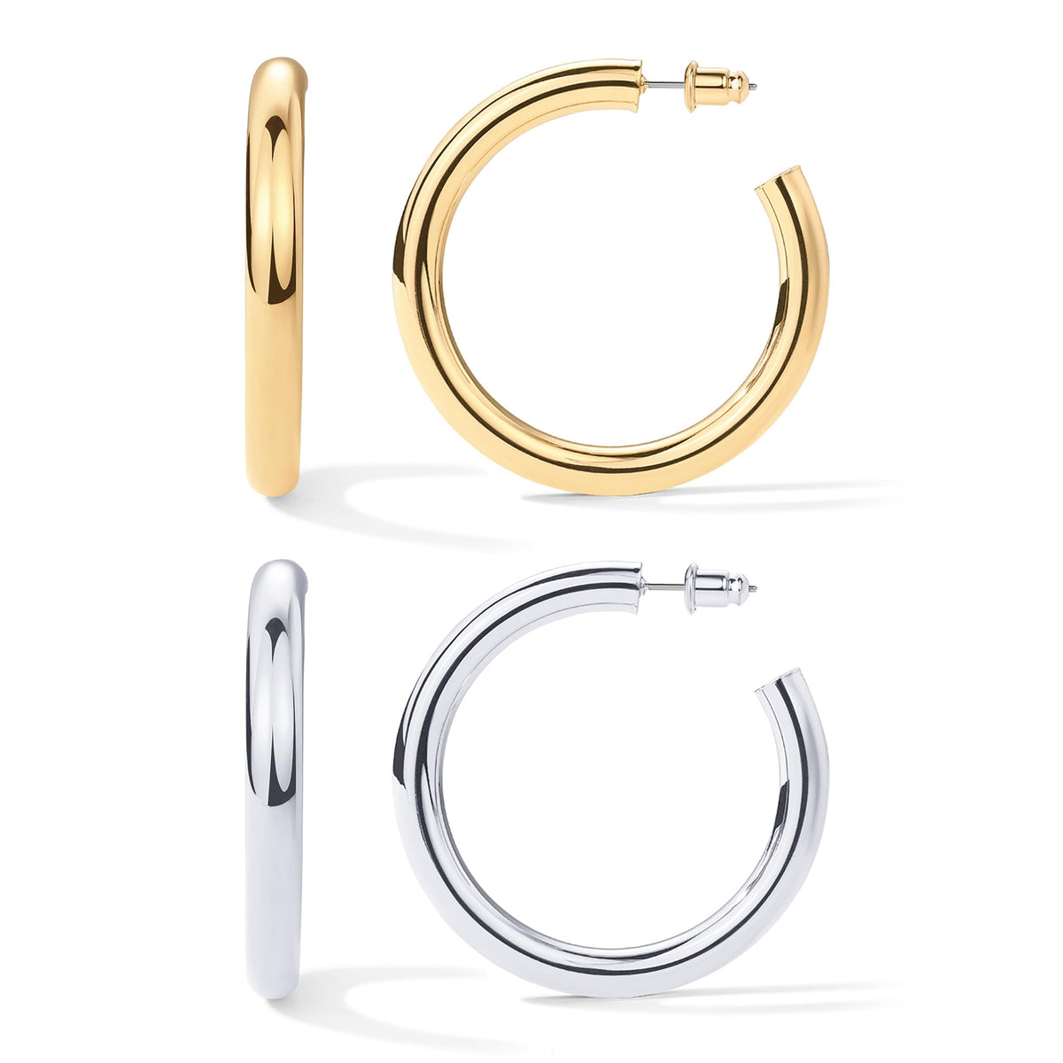 PAVOI Chunky Gold Hoop Earrings for Women, Lightweight 14K Gold Plated
