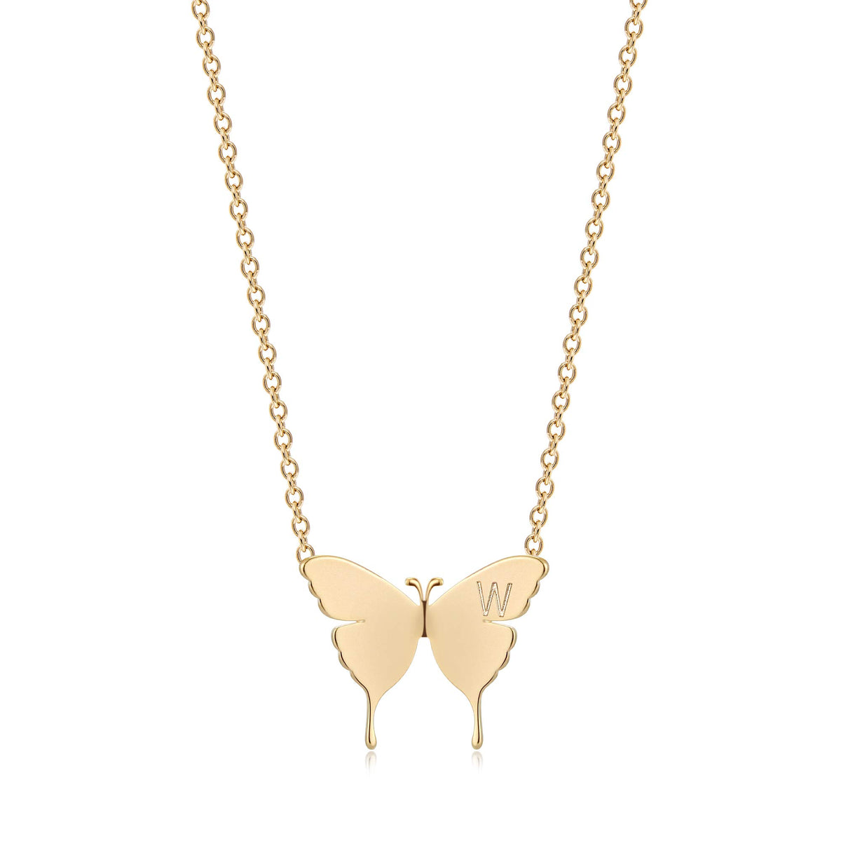 MEVECCO Dainty Polished Butterfly Initial Necklace for Women