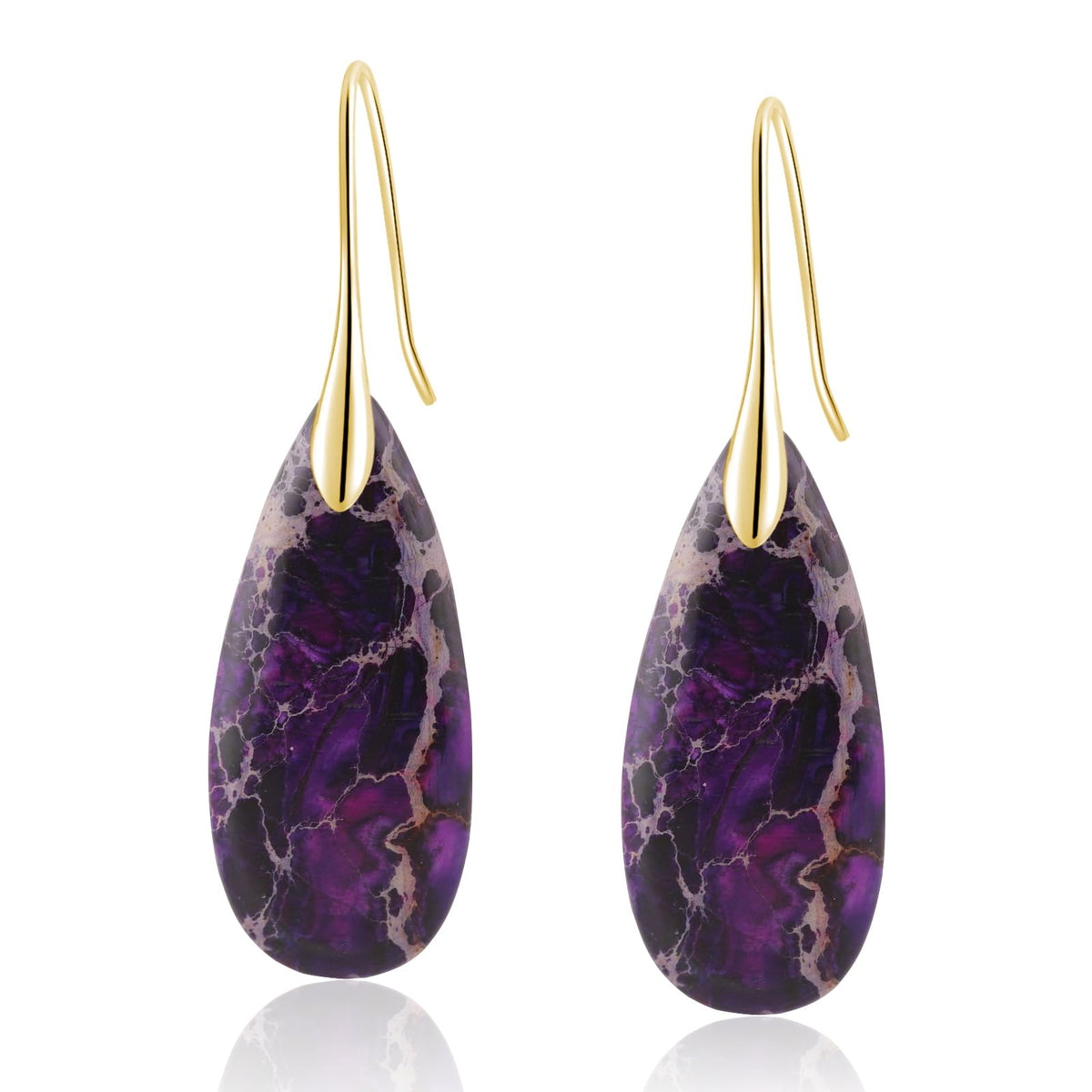 Sriomu Natural Healing Stone Fishhoop Dangle Drop Earrings Statement Gold silver earrings