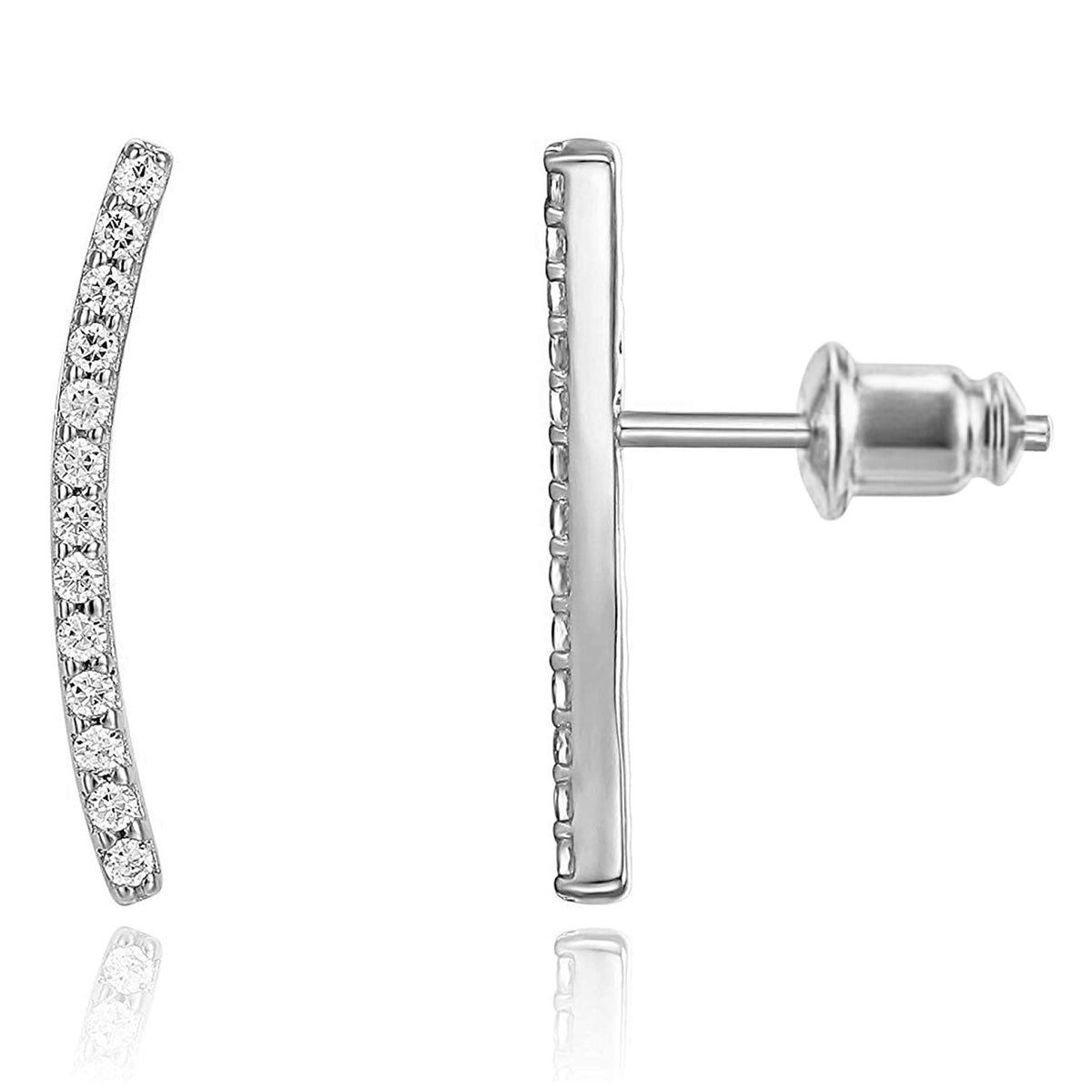 PAVOI 14K Gold Plated Ear Crawler Earrings for Women, CZ Climber Studs