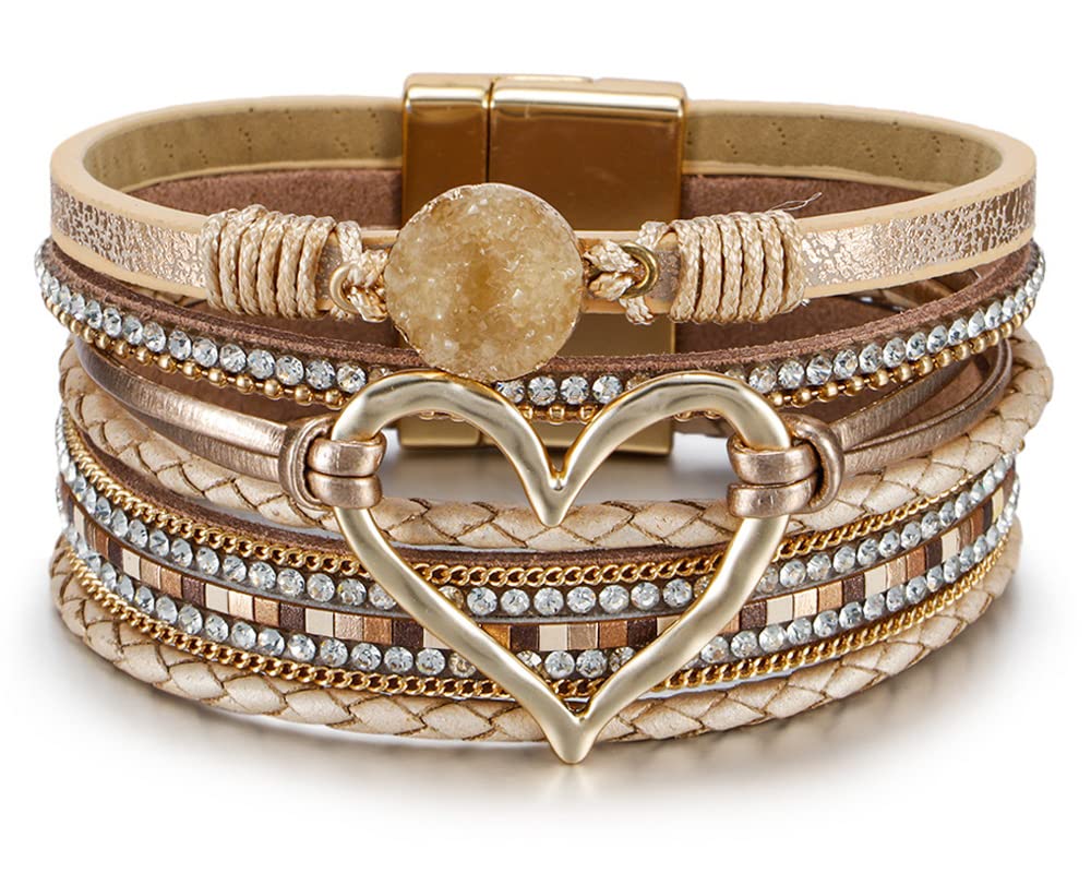 Fesciory Leather Wrap Bracelet for Women, Boho Western Layered Cuff Jewelry
