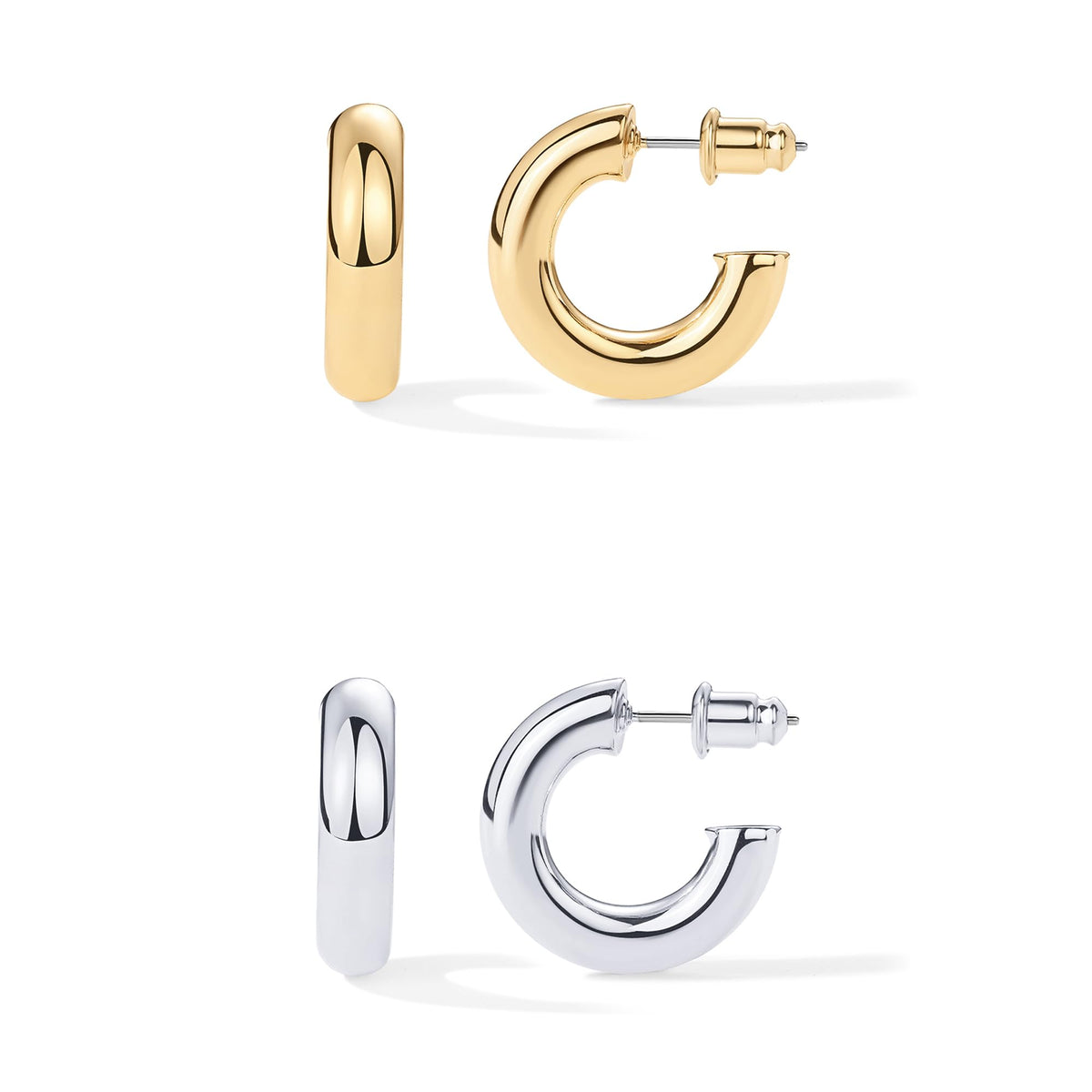 PAVOI Chunky Gold Hoop Earrings for Women, Lightweight 14K Gold Plated